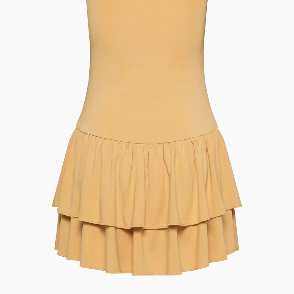 Aritzia Sleeveless Tiered Mini Dress in Light Taupe - Picture 3 of 9